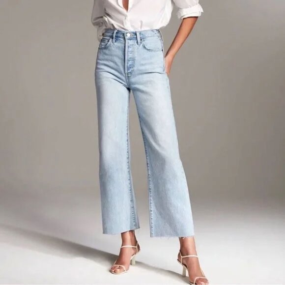 Aritzia Denim - Aritzia Denim Forum Farrah Wide Leg Raw Hem Jeans Light Wash Size 27